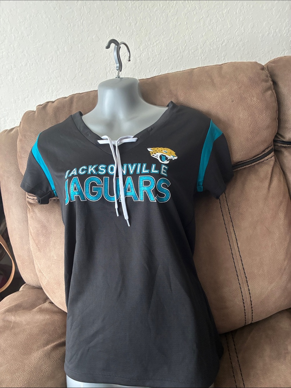 Fanatics Jacksonville Jaguars Black and Teal Lace-Up Tee
